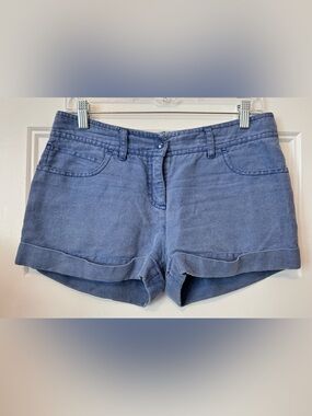 Emilio Pucci Blue Linen Cotton Blend Cuffed Shorts Size IT 40 US 10